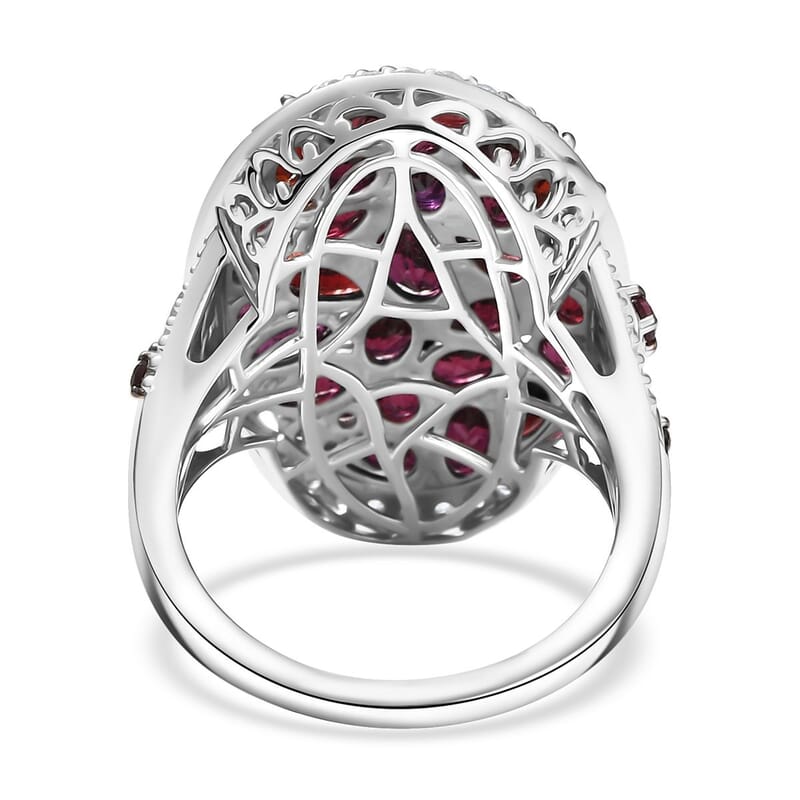 D'Joy Premium Anthill Garnet and White Zircon 6.50 ctw Marigold Flower Ring in Rhodium Over Sterling Silver (Size 8.0)