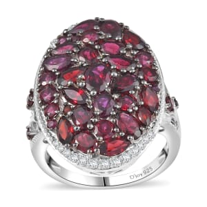 Premium Anthill Garnet and White Zircon 6.50 ctw Marigold Flower Ring in Rhodium Over Sterling Silver (Size 9.0)