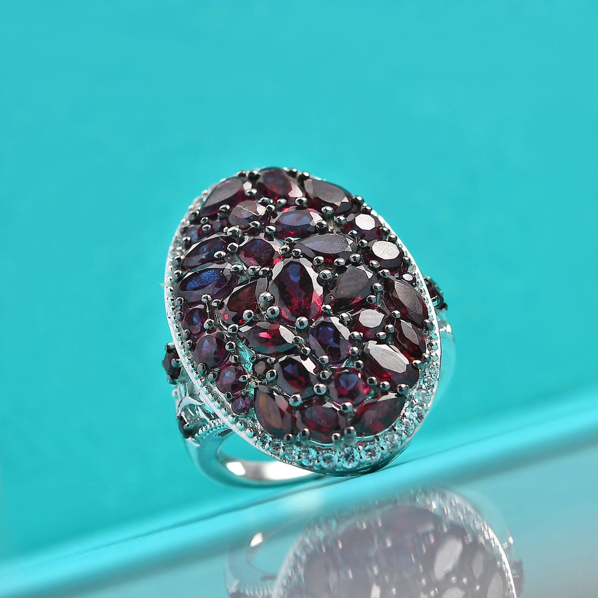 Premium Anthill Garnet and White Zircon 6.50 ctw Marigold Flower Ring in Rhodium Over Sterling Silver (Size 9.0) image number 1