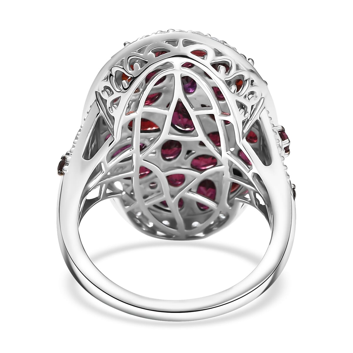 Premium Anthill Garnet and White Zircon 6.50 ctw Marigold Flower Ring in Rhodium Over Sterling Silver (Size 9.0) image number 4