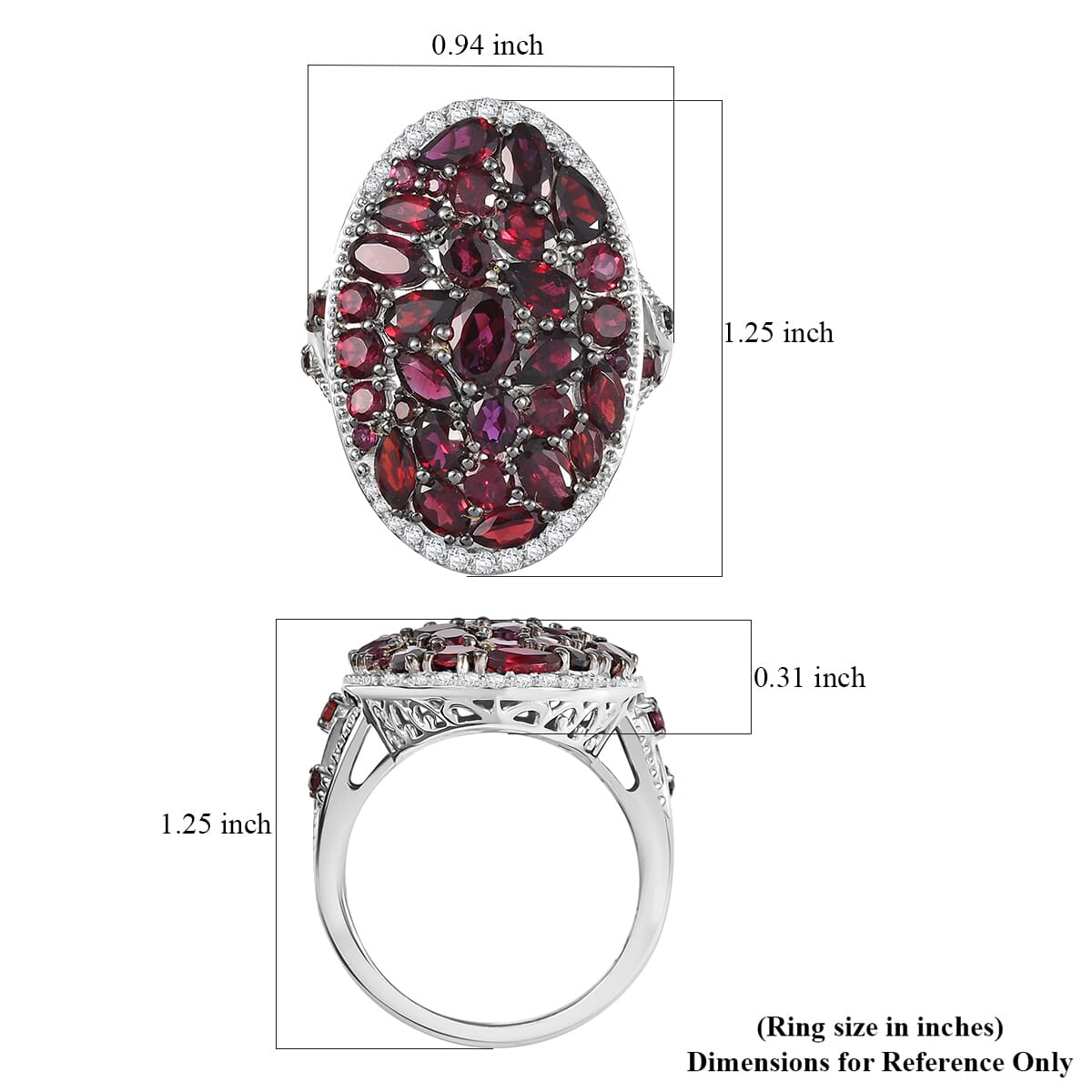 Premium Anthill Garnet and White Zircon 6.50 ctw Marigold Flower Ring in Rhodium Over Sterling Silver (Size 9.0) image number 5