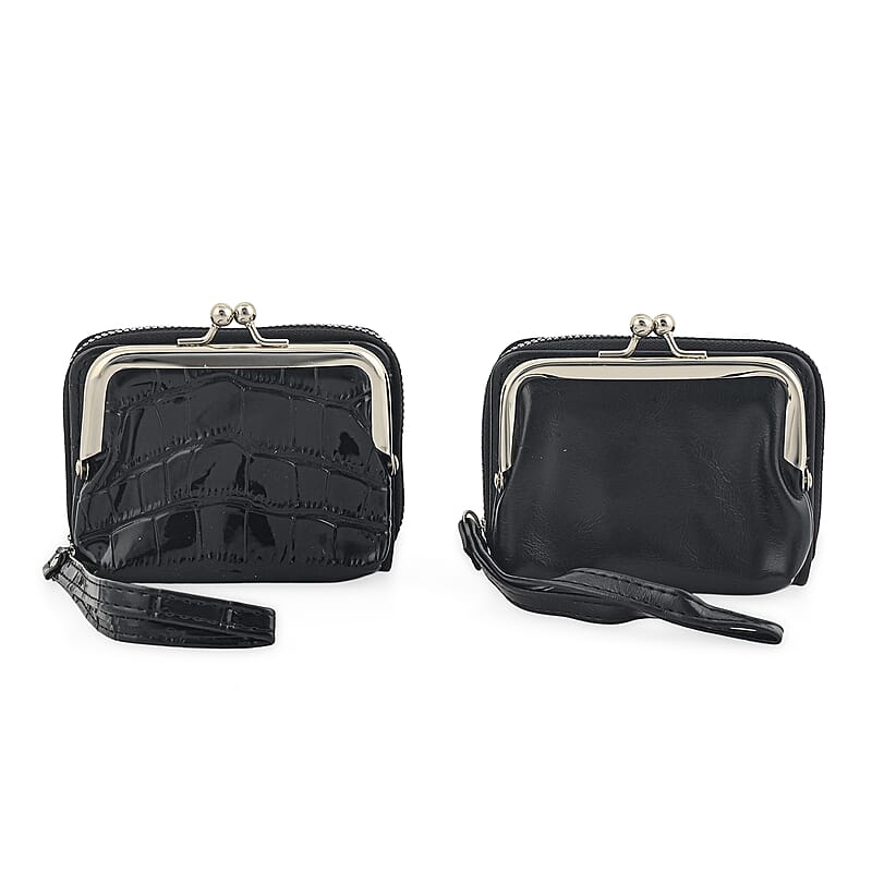 Set of 2 Black 2-in-1 Wristlet Wallet with Detachable Coin Purse