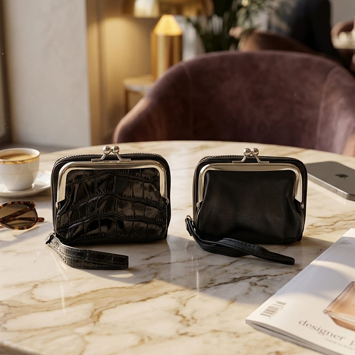 Set of 2 Black 2-in-1 Wristlet Wallet with Detachable Coin Purse image number 1