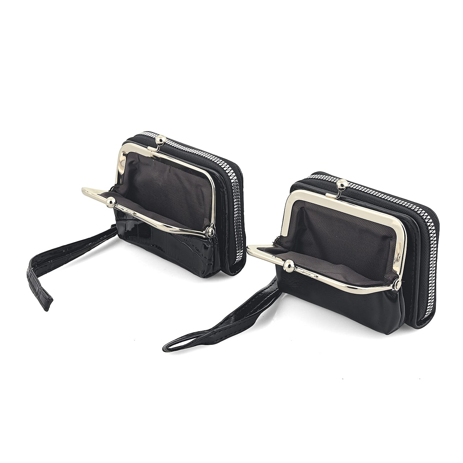 Set of 2 Black 2-in-1 Wristlet Wallet with Detachable Coin Purse