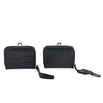 Set of 2 Black 2-in-1 Wristlet Wallet with Detachable Coin Purse