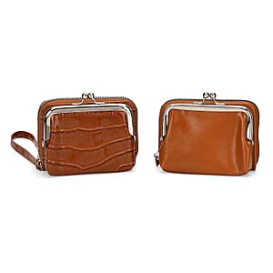 Set of 2 Brown 2-in-1 Wristlet Wallet with Detachable Coin Purse