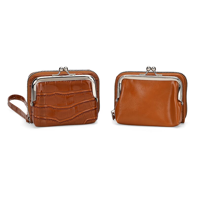 Set of 2 Brown 2-in-1 Wristlet Wallet with Detachable Coin Purse