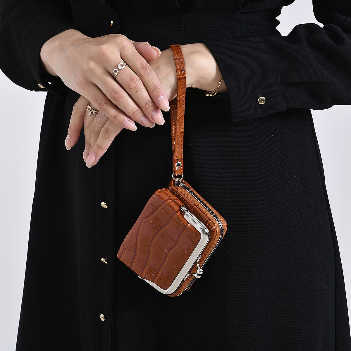 Set of 2 Brown 2-in-1 Wristlet Wallet with Detachable Coin Purse image number 2