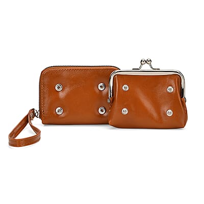 Set of 2 Brown 2-in-1 Wristlet Wallet with Detachable Coin Purse