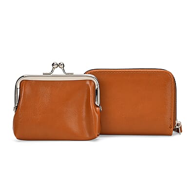 Set of 2 Brown 2-in-1 Wristlet Wallet with Detachable Coin Purse