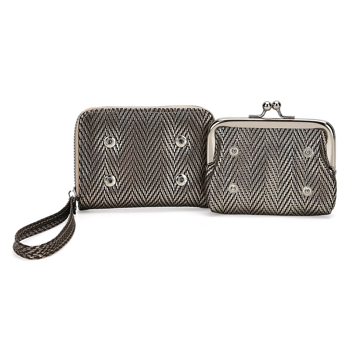 Set of 2 Golden 2-in-1 Wristlet Wallet with Detachable Coin Purse image number 5