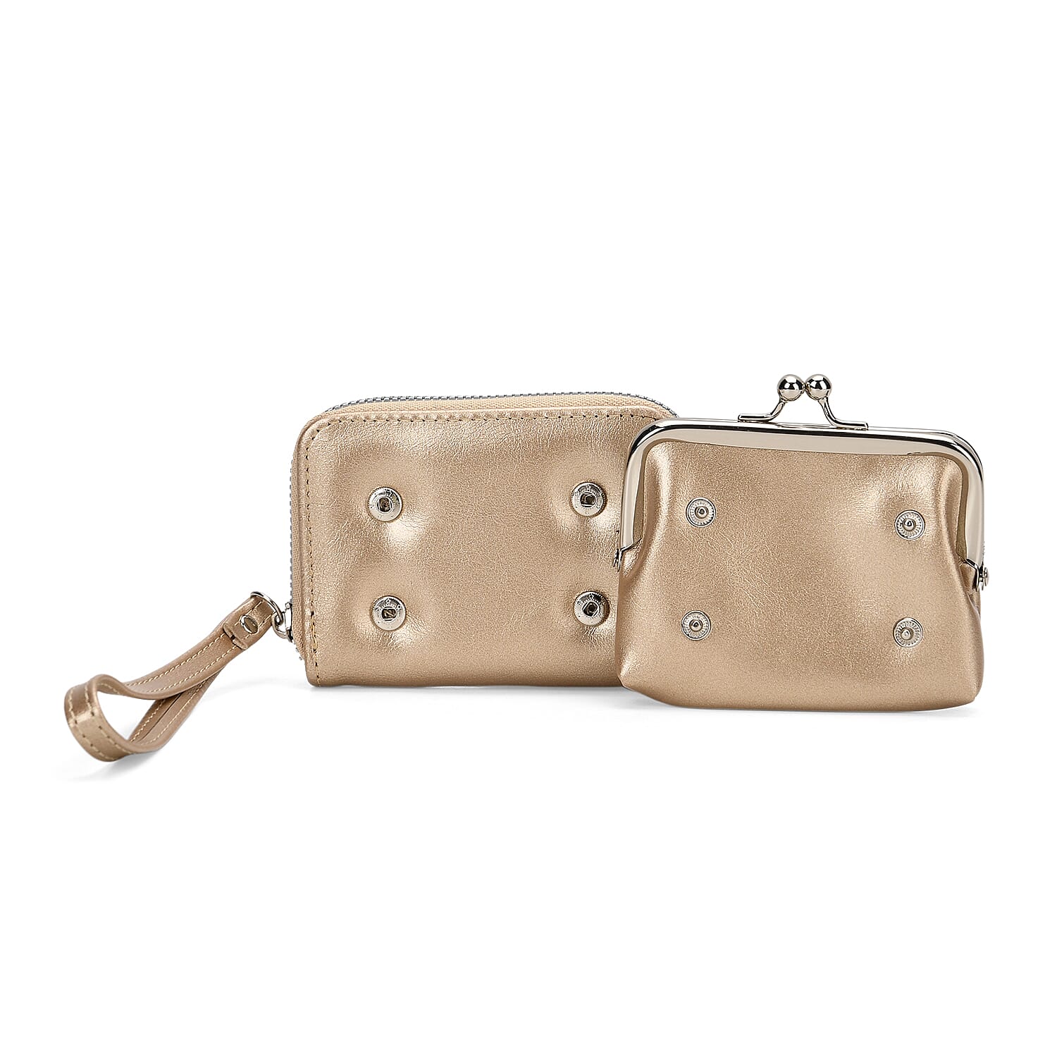 Set of 2 Golden 2-in-1 Wristlet Wallet with Detachable Coin Purse