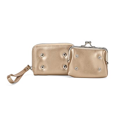 Set of 2 Golden 2-in-1 Wristlet Wallet with Detachable Coin Purse