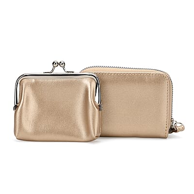Set of 2 Golden 2-in-1 Wristlet Wallet with Detachable Coin Purse