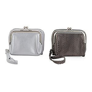 Set of 2 Silver with Gold 2-in-1 Wristlet Wallet with Detachable Coin Purse