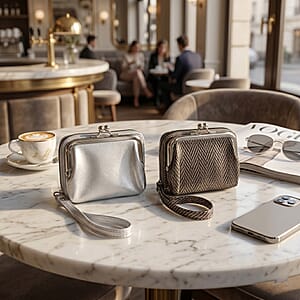 Set of 2 Silver with Gold 2-in-1 Wristlet Wallet with Detachable Coin Purse