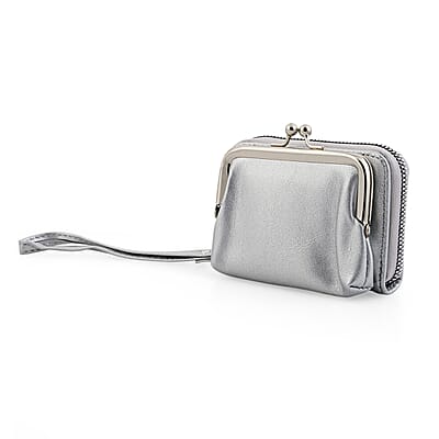 Set of 2 Silver with Gold 2-in-1 Wristlet Wallet with Detachable Coin Purse
