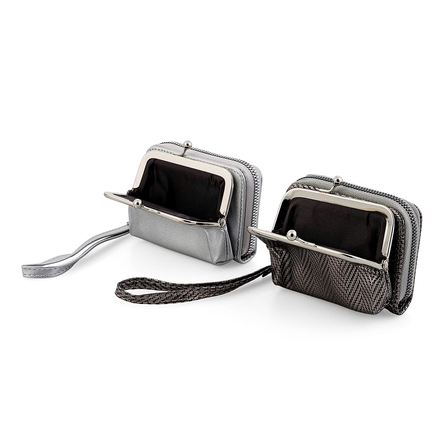 Set of 2 Silver with Gold 2-in-1 Wristlet Wallet with Detachable Coin Purse