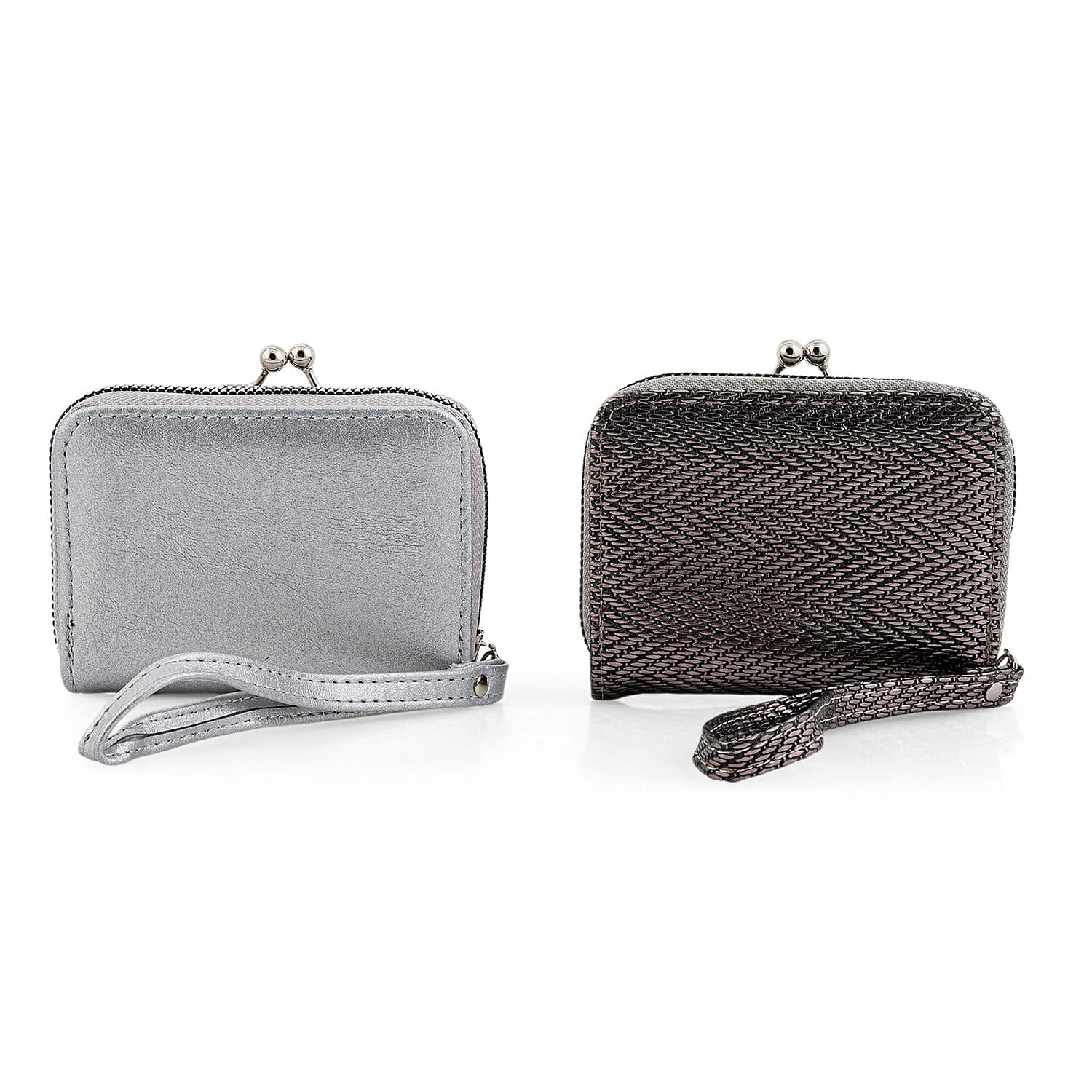 Set of 2 Silver with Gold 2-in-1 Wristlet Wallet with Detachable Coin Purse