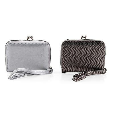 Set of 2 Silver with Gold 2-in-1 Wristlet Wallet with Detachable Coin Purse
