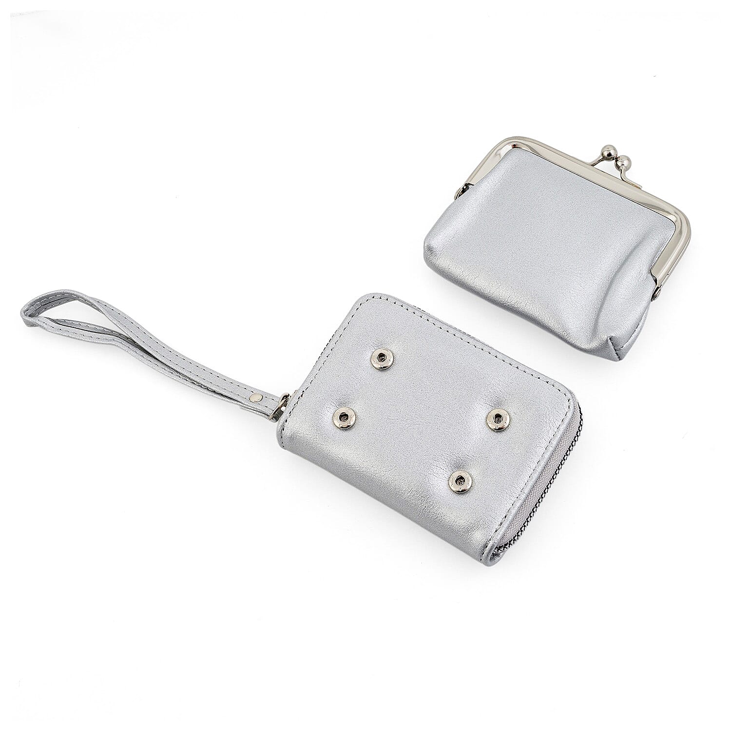 Set of 2 Silver with Gold 2-in-1 Wristlet Wallet with Detachable Coin Purse