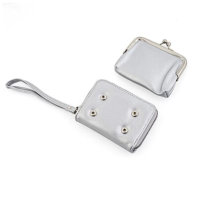 Set of 2 Silver with Gold 2-in-1 Wristlet Wallet with Detachable Coin Purse