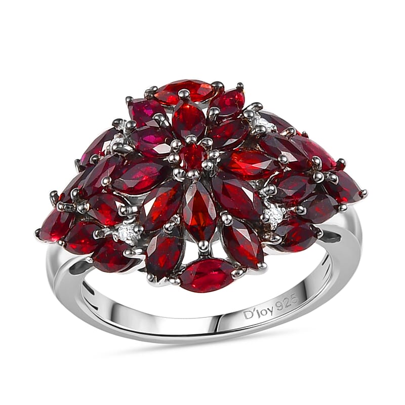 D'Joy Premium Anthill Garnet and White Zircon 2.85 ctw Ring in Rhodium Over Sterling Silver (Size 10.0) 