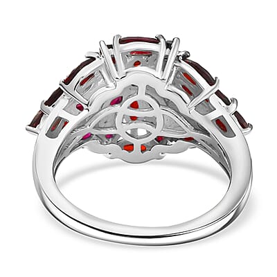 D'Joy Premium Anthill Garnet and White Zircon 2.85 ctw Ring in Rhodium Over Sterling Silver (Size 10.0) 