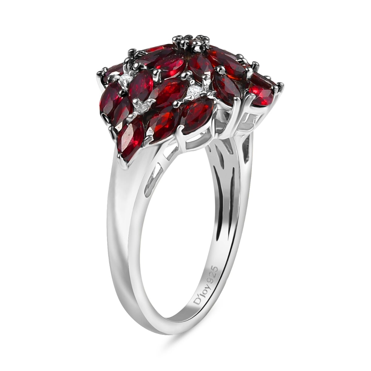 D'Joy Premium Anthill Garnet and White Zircon 2.85 ctw Crimson Bloom Ring in Rhodium Over Sterling Silver (Size 6.0) image number 3