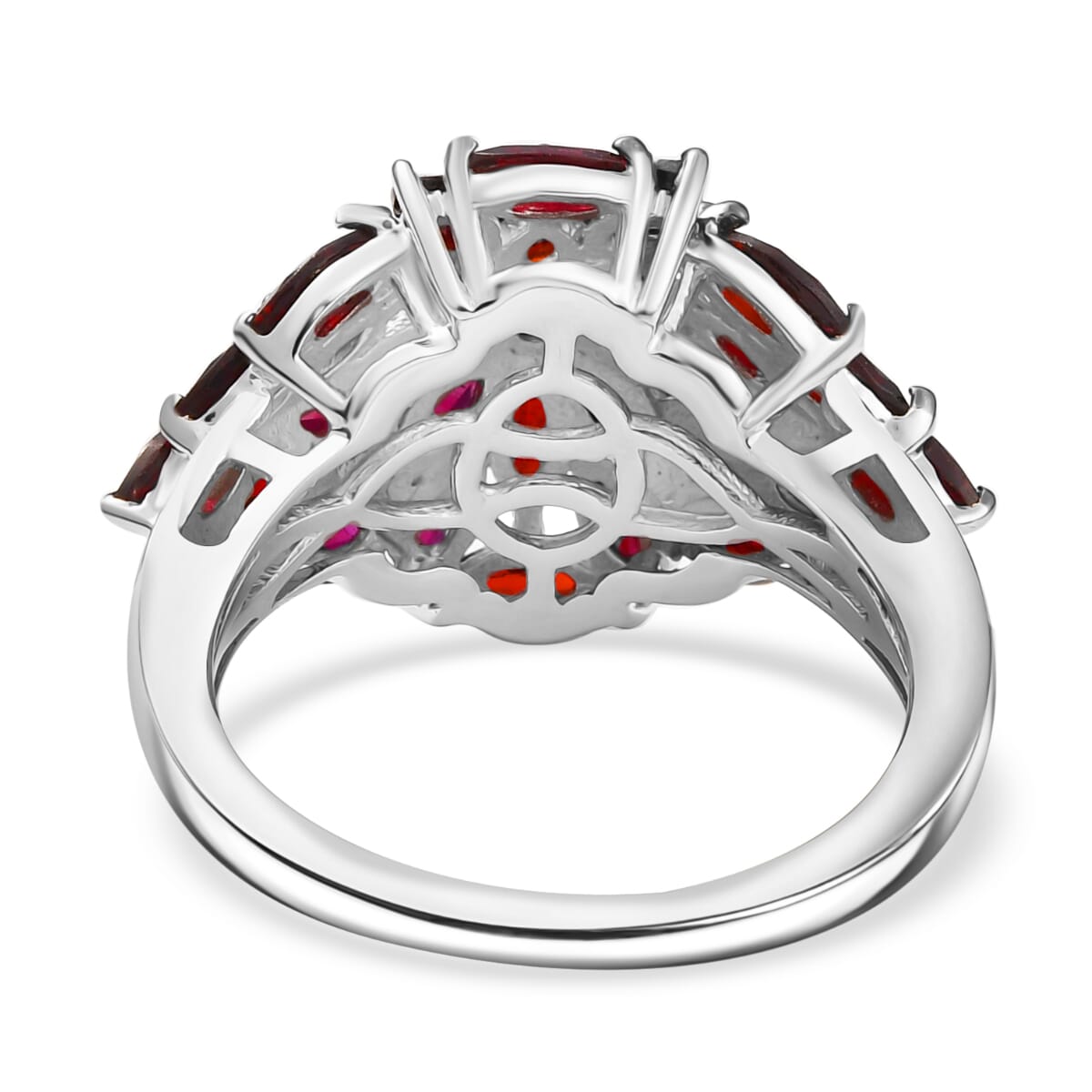 D'Joy Premium Anthill Garnet and White Zircon 2.85 ctw Crimson Bloom Ring in Rhodium Over Sterling Silver (Size 6.0) image number 4