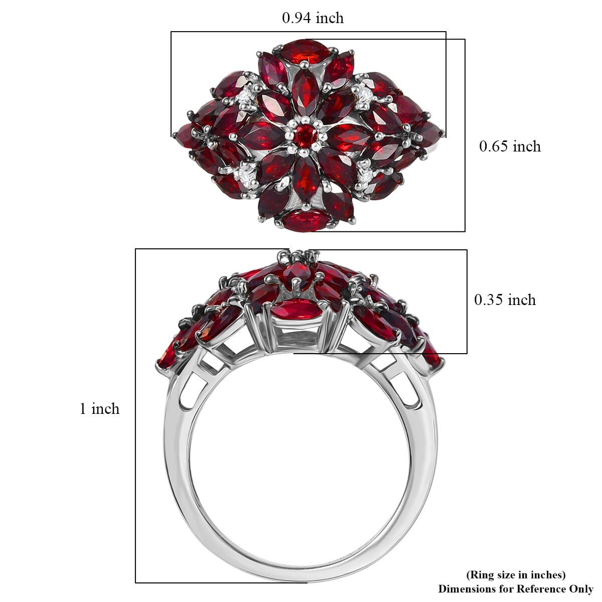 D'Joy Premium Anthill Garnet and White Zircon 2.85 ctw Crimson Bloom Ring in Rhodium Over Sterling Silver (Size 8.0) image number 5