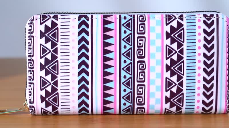 Set of 2 Tribal Pattern Long Wallet (7.28"x0.99"x3.74") and Small Wallet (4.33"x0.98"x3.54")