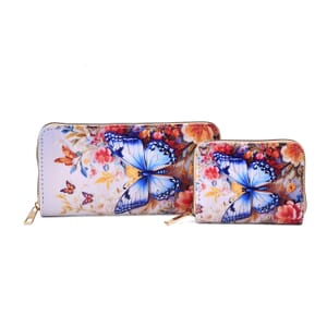 Set of 2 Butterfly Pattern Long Wallet and Small Wallet