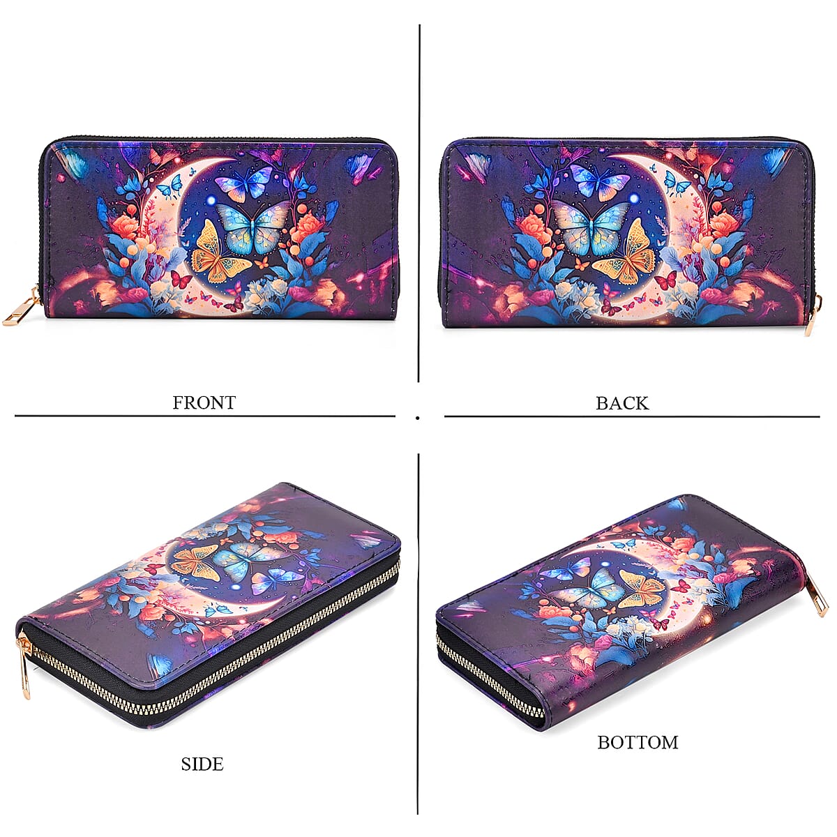 Set of 2 Moon and Butterfly Pattern Long Wallet and Small Wallet image number 2