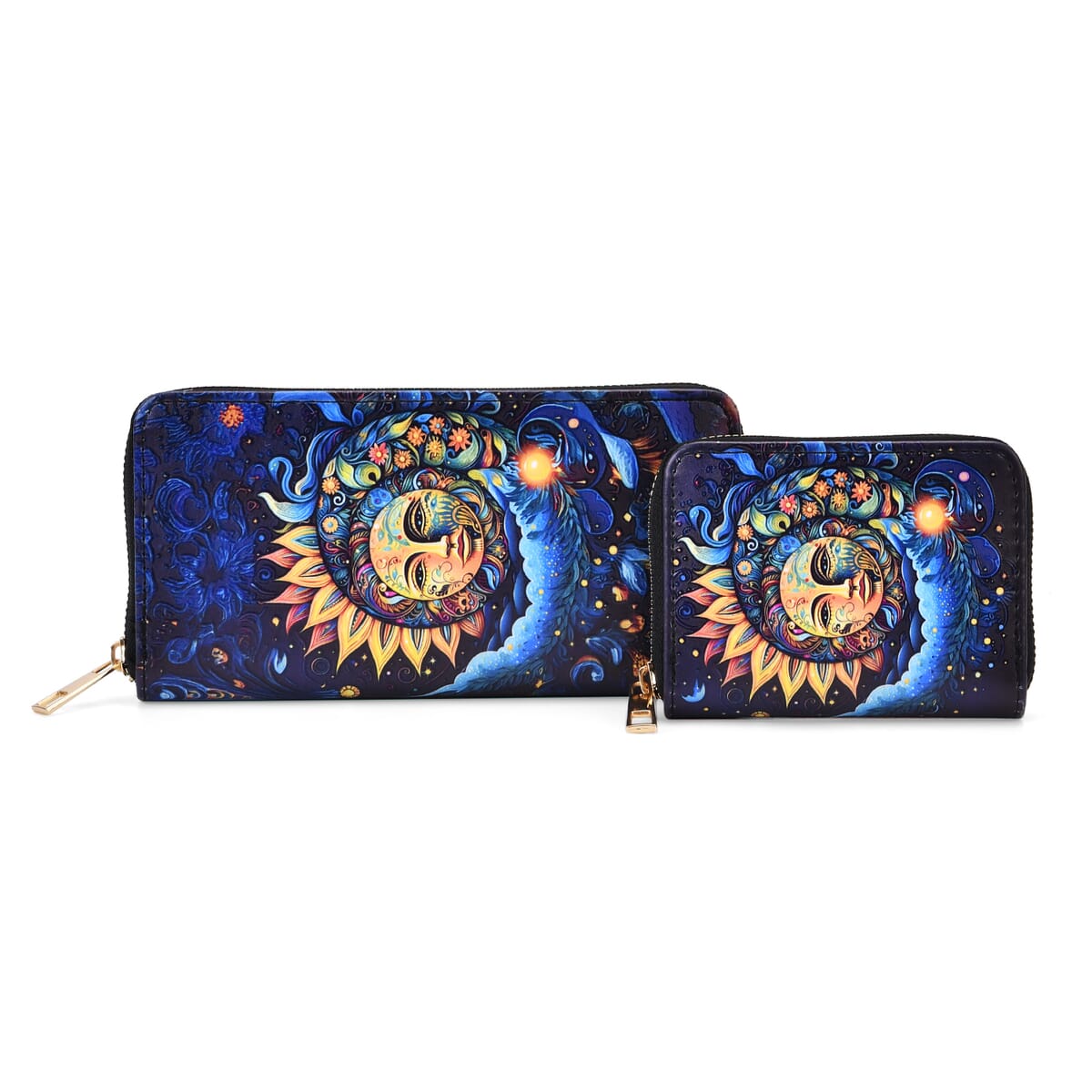 Set of 2 Artistic Sun Pattern Long Wallet and Small Wallet image number 0