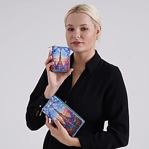 Set of 2 The Eiffel Tower Pattern Long Wallet and Small Wallet