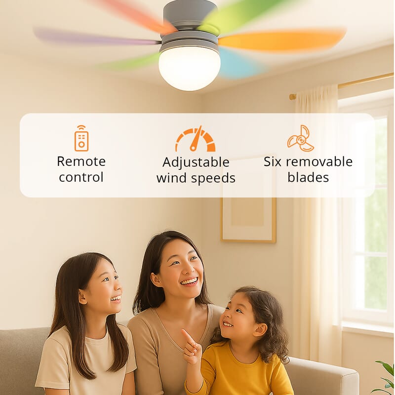 Multi Color 6 Leaf Bulb LED Fan Light with Remote