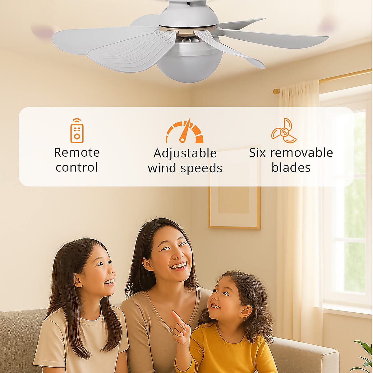 White 6 Leaf Bulb LED Fan Light with Remote image number 2