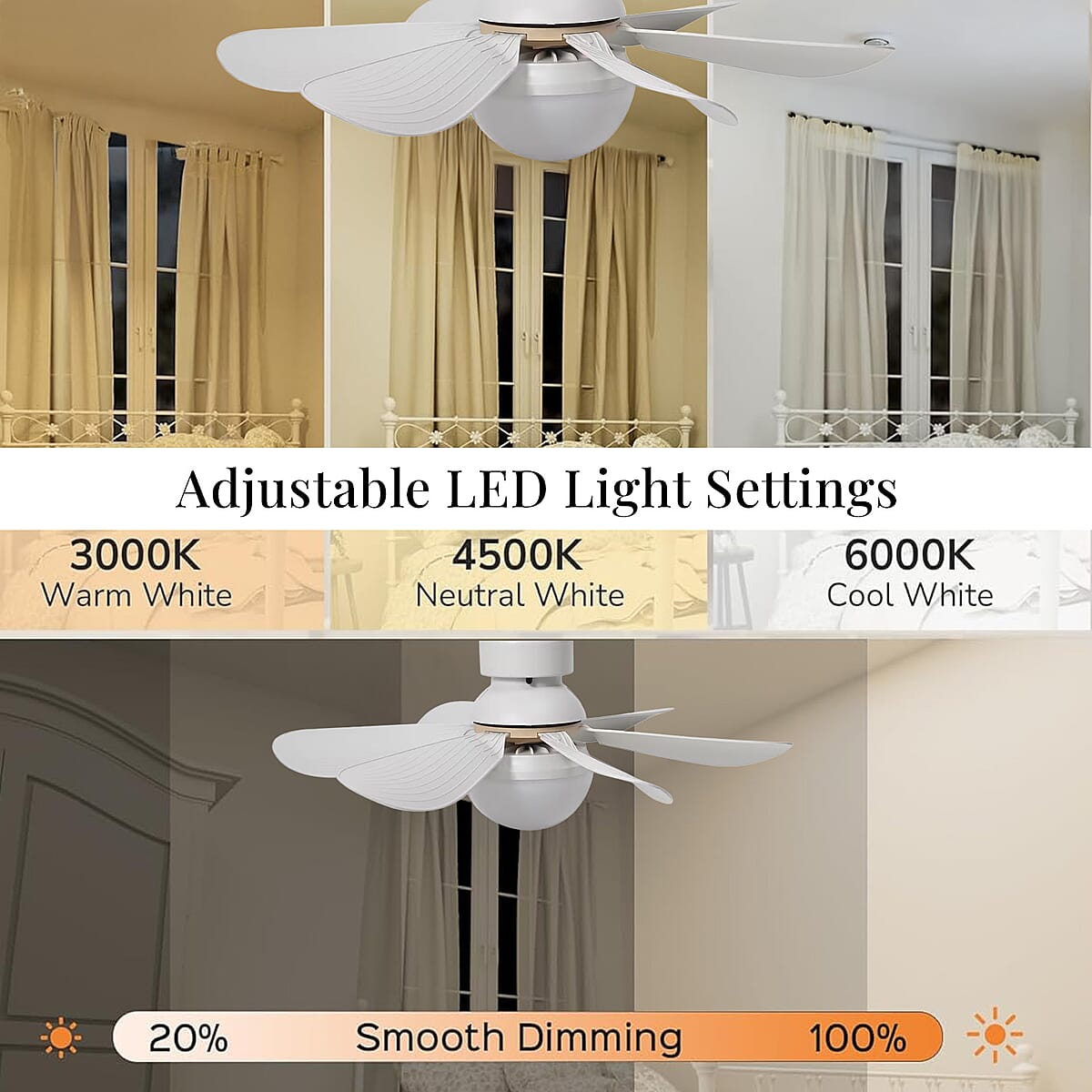 White 6 Leaf Bulb LED Fan Light with Remote image number 5