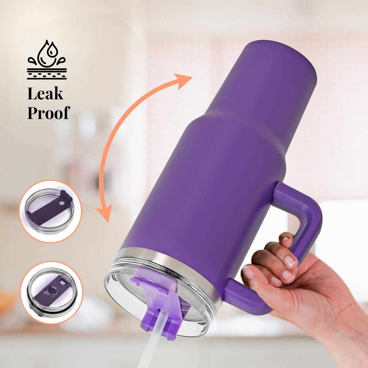 Purple Stainless Steel Insulated 40oz Tumbler with Handle and Straw image number 3