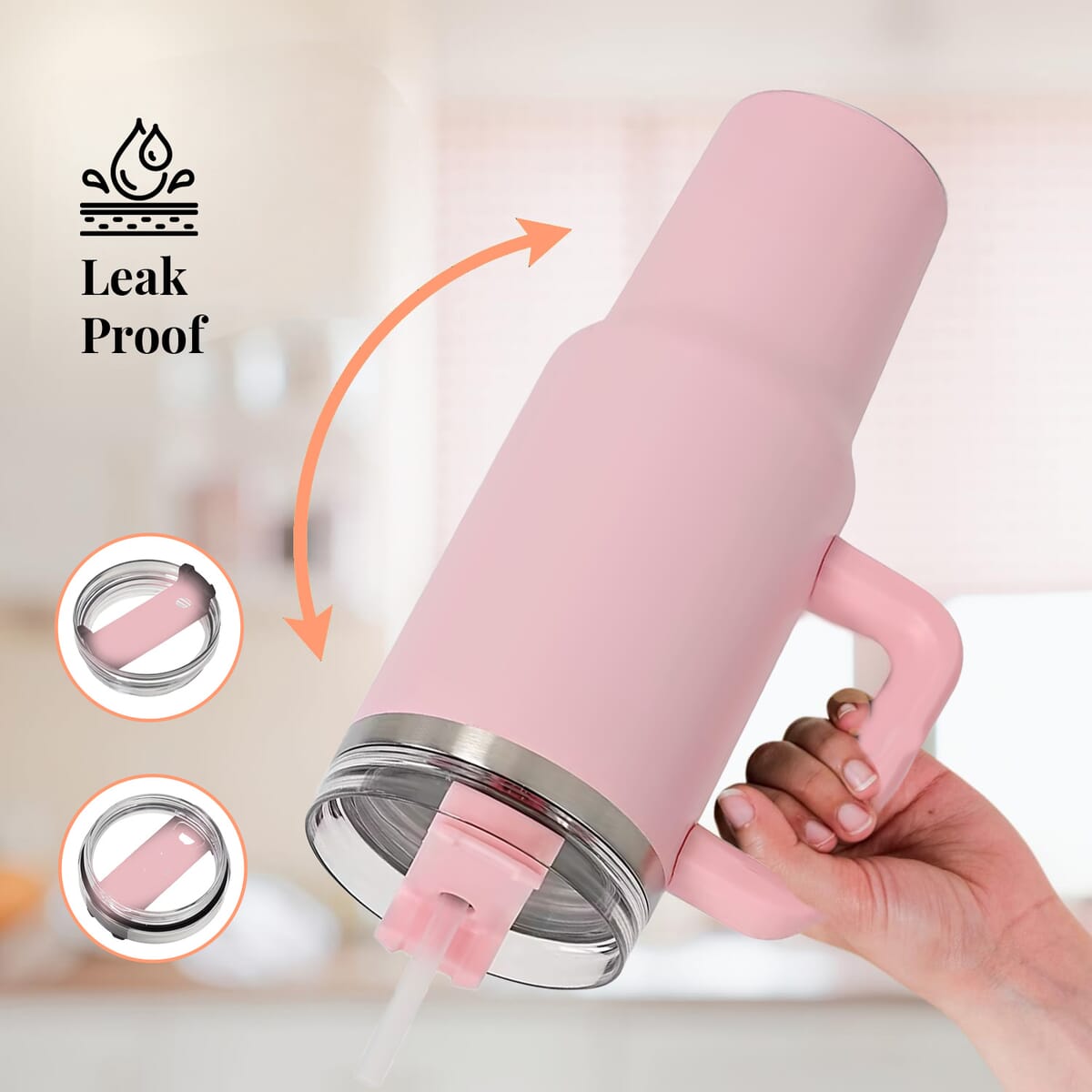 Pink Stainless Steel Insulated 40oz Tumbler with Handle and Straw image number 5