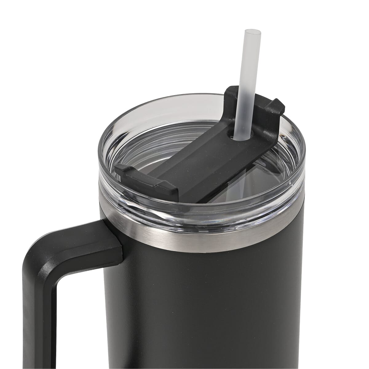 Black Stainless Steel Insulated 40oz Tumbler with Handle and Straw image number 2