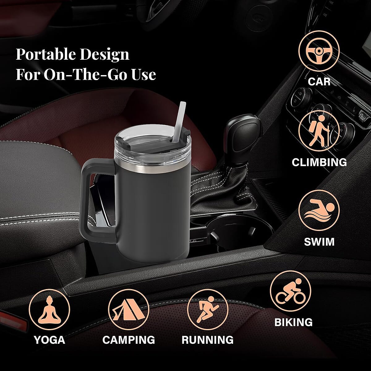 Gray Stainless Steel Insulated 40oz Tumbler with Handle and Straw image number 2