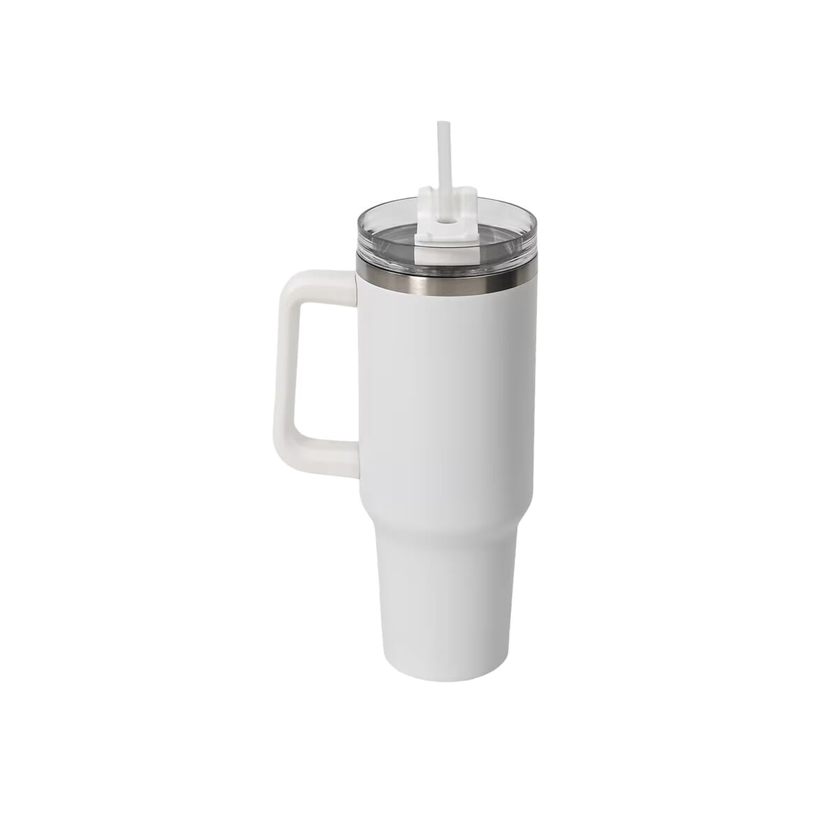 White Stainless Steel Insulated 40oz Tumbler with Handle and Straw image number 0