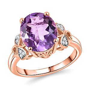 AAA Rose De France Amethyst and White Zircon 4.60 ctw Clover Leaf Ring in 18K Vermeil Rose Gold Over Sterling Silver (Size 7.0)