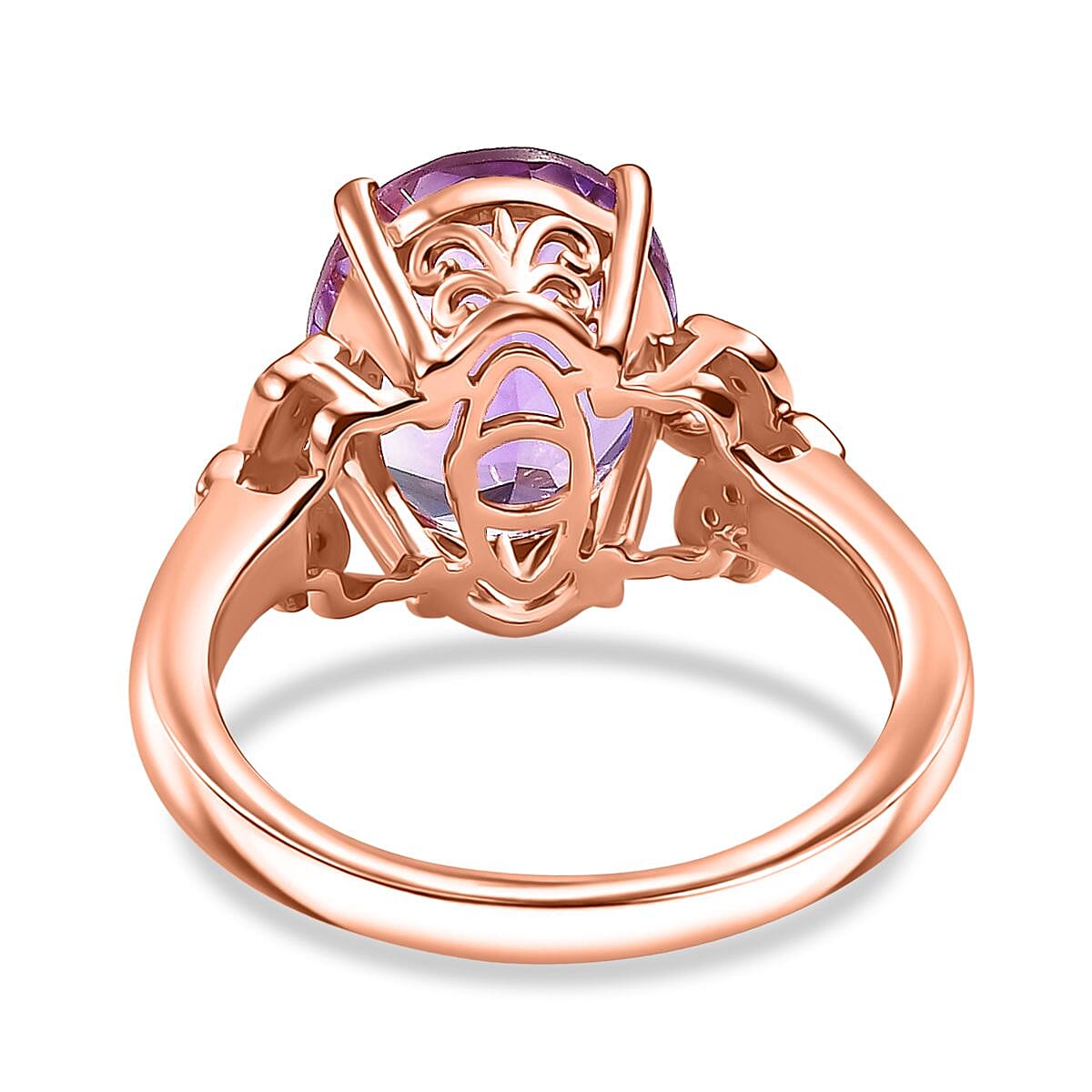AAA Rose De France Amethyst and White Zircon 4.60 ctw Clover Leaf Ring in 18K Vermeil Rose Gold Over Sterling Silver (Size 7.0) image number 4