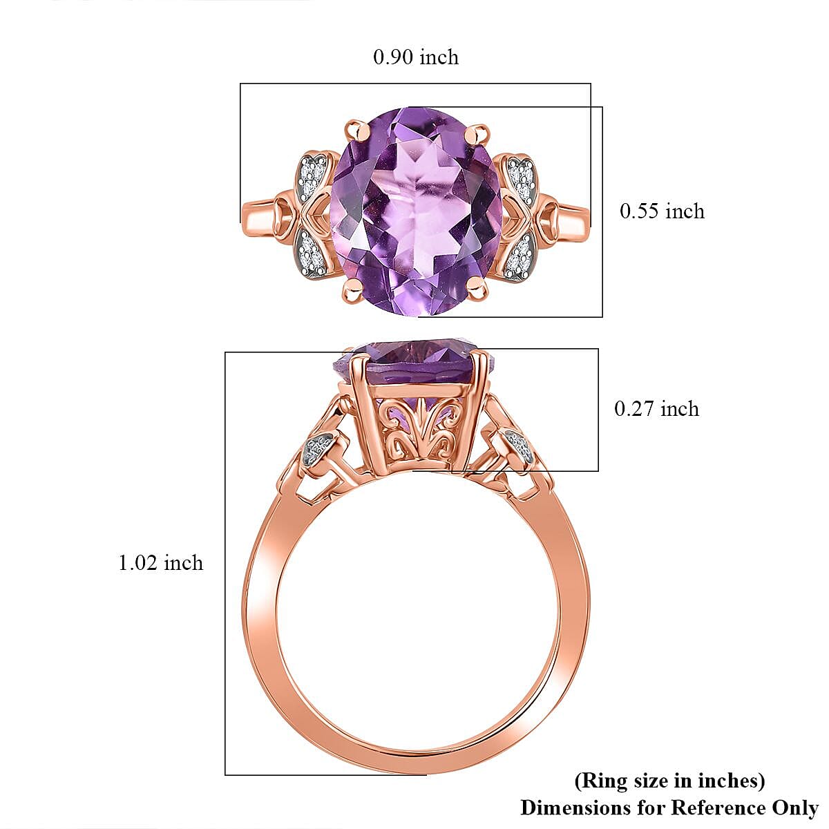 AAA Rose De France Amethyst and White Zircon 4.60 ctw Clover Leaf Ring in 18K Vermeil Rose Gold Over Sterling Silver (Size 7.0) image number 5