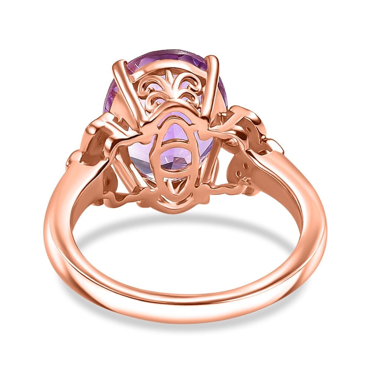 AAA Rose De France Amethyst and White Zircon 4.60 ctw Clover Leaf Ring in 18K Vermeil Rose Gold Over Sterling Silver (Size 9.0) image number 4