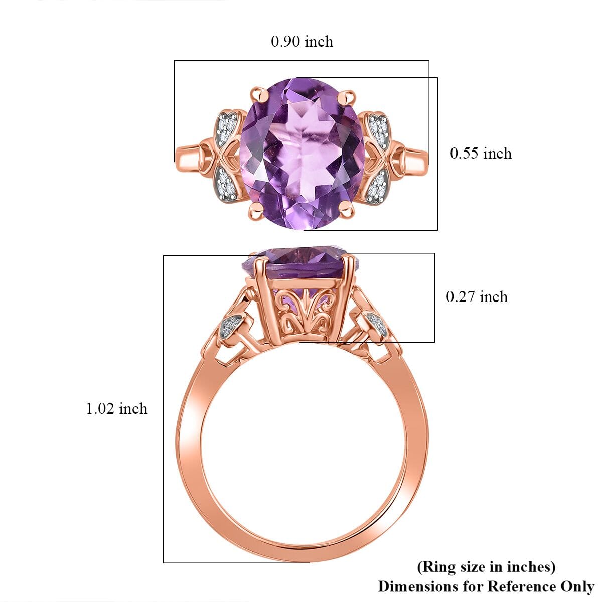 AAA Rose De France Amethyst and White Zircon 4.60 ctw Clover Leaf Ring in 18K Vermeil Rose Gold Over Sterling Silver (Size 9.0) image number 5