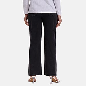 TAMSY Black Stripe Dark Wash Rhinestone Stretch Denim Pant with Pockets - (One Size S-L)